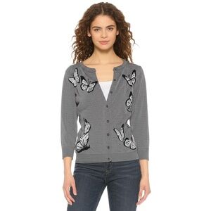 BASS Womens Cardigan Size S Grey‎ Butterfly Knit Crew Neck Button Front Casual